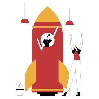 women rocket skyrocket party travel