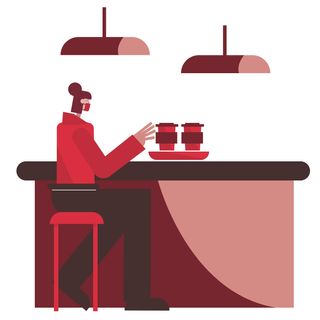 food woman mask pandemic coffee shop