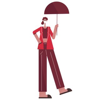 rain woman walk umbrella pandemic