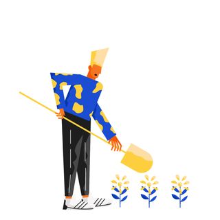 plant care flowers shovel man