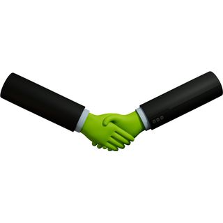 green hand jacket sign handshake