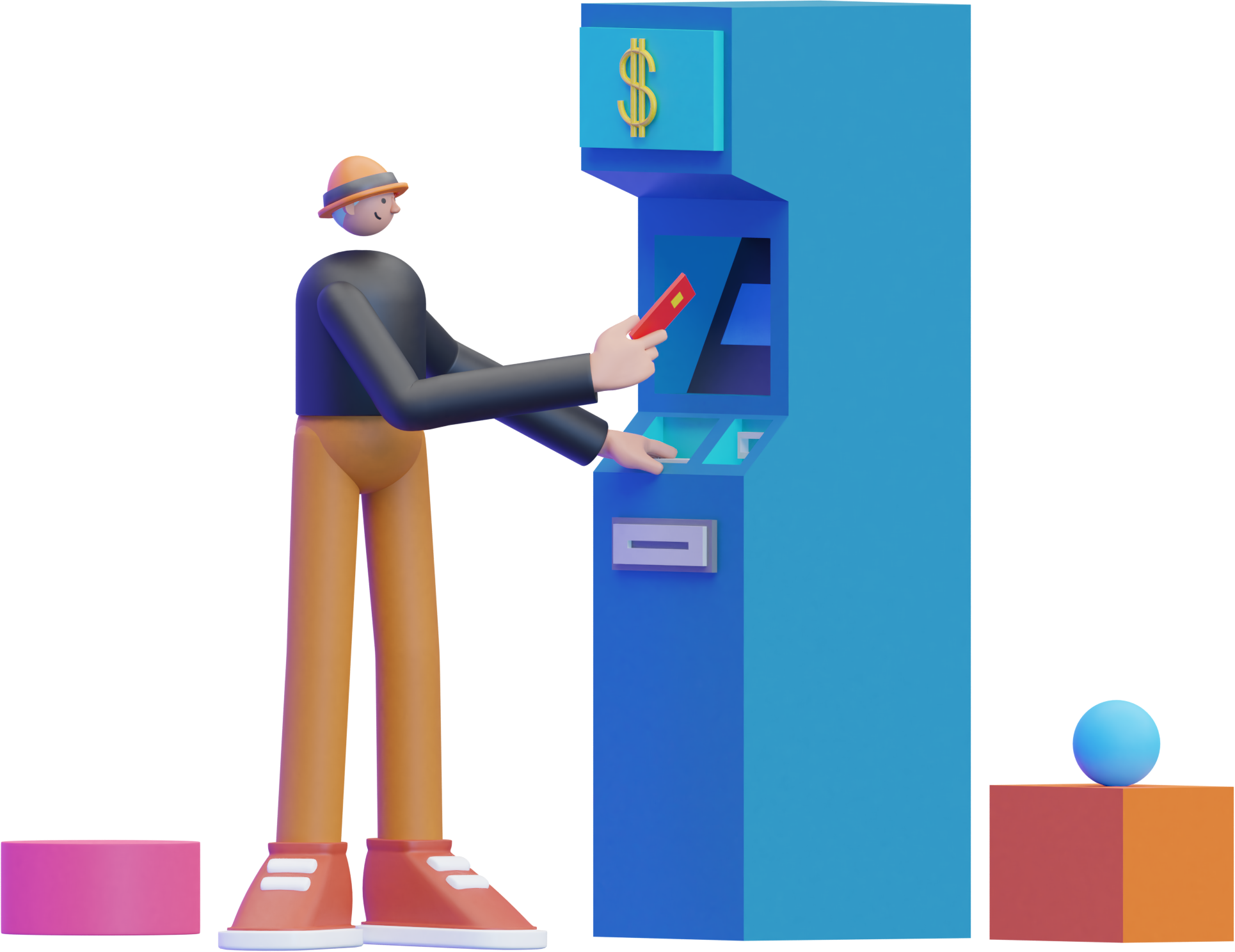 3d illustration charge bank building cash machine