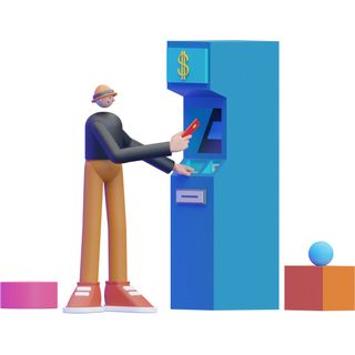 3d illustration charge bank building cash machine