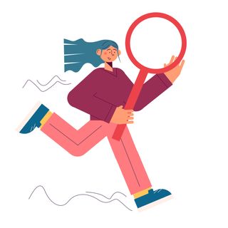 search woman magnifying glass run woman