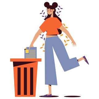 trash can documents woman cleaner