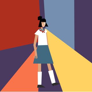 girl student walk school skirt