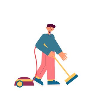 clean man vacuum cleaner home walk