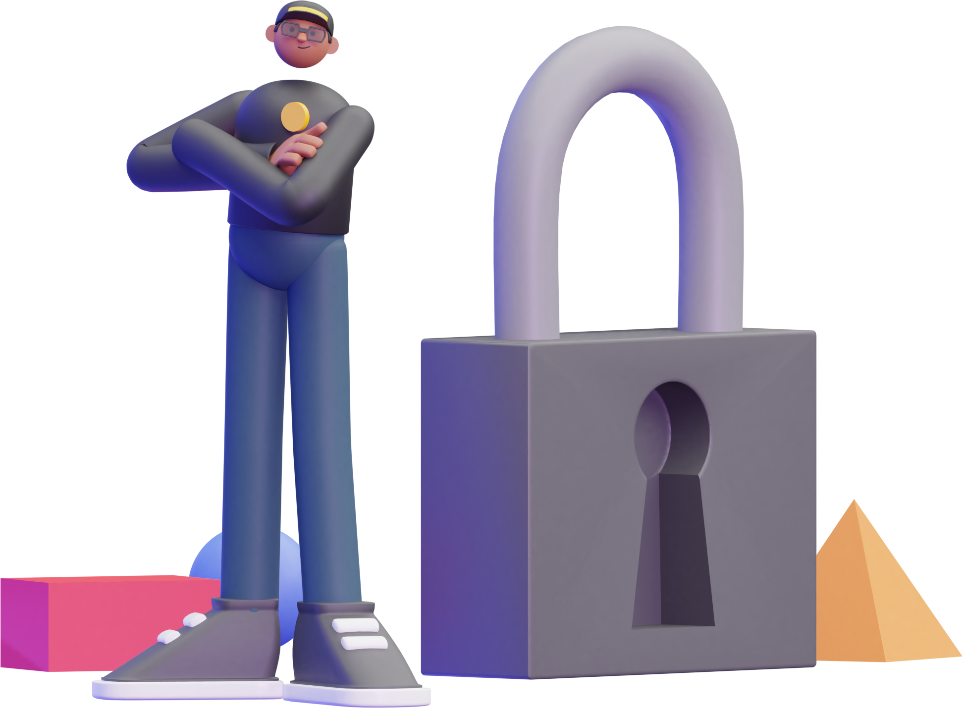 3d illustration curl condom lockpad