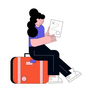trip suitcase map search woman