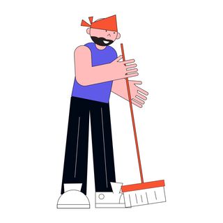 house broom barrer man kerchief