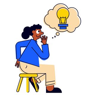 think project future woman light bulb